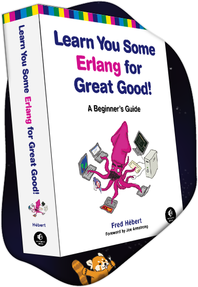 A mustachioed octopus on the cover of 'Learn You Some Erlang For Great Good', the riveting tale of a tremendously talented mollusk functional programming practitioner